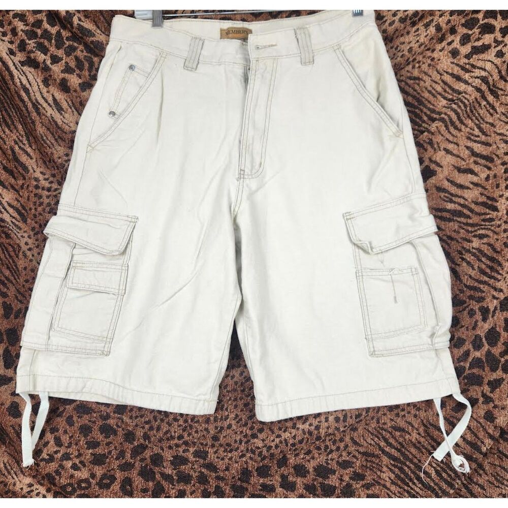 Member's Property Men's 12" Cargo Shorts Cream Size 36 L Y2K Skater Streetwear
